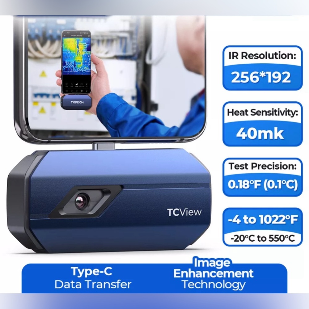 TOPDON TC001 Compact Thermal Imaging Camera for USB-C Android Devices 256X192 PX